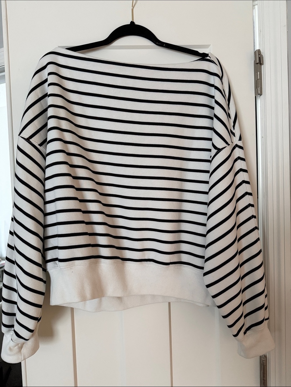 Abercrombie & Fitch Black and White Off-the-Shoulder Stripe Sweater